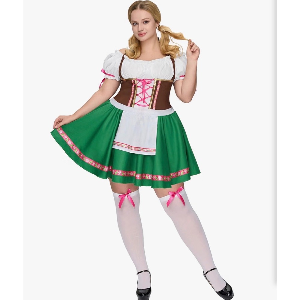 Spooktacular Creations Womens Oktoberfest Dirndl Costume Green Brown White XL